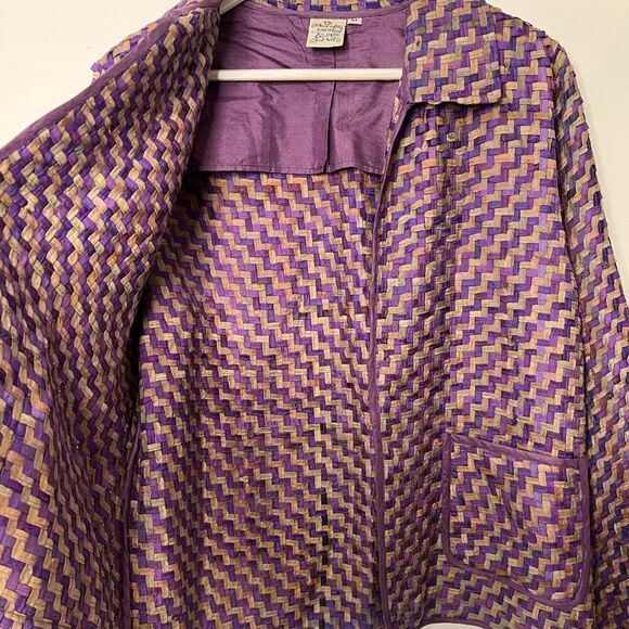 Parsley and Sage Purple 100% Silk Woven Open Front Blazer - Picture 4 of 7